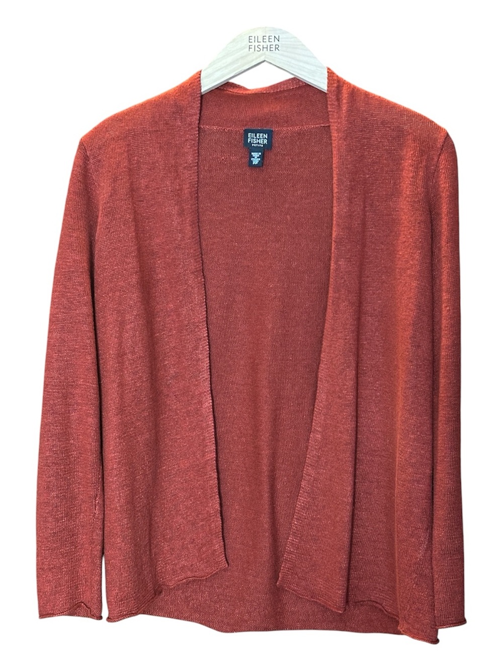 Eileen Fisher Burnt Orange Open-Front Lightweight Linen Cardigan